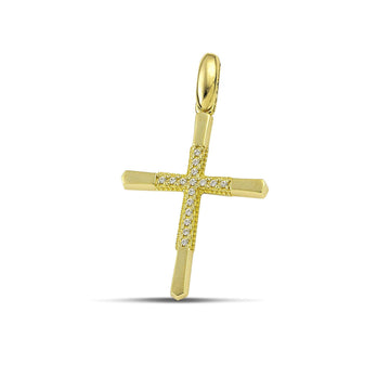 Γυναικείος σταυρός βάπτισης Κ14 ματ με ζιργκόν